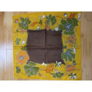 Vintage Paoli 60s 70s Scarf Floral Funky Avocado Green Sheer 20.5 x 22